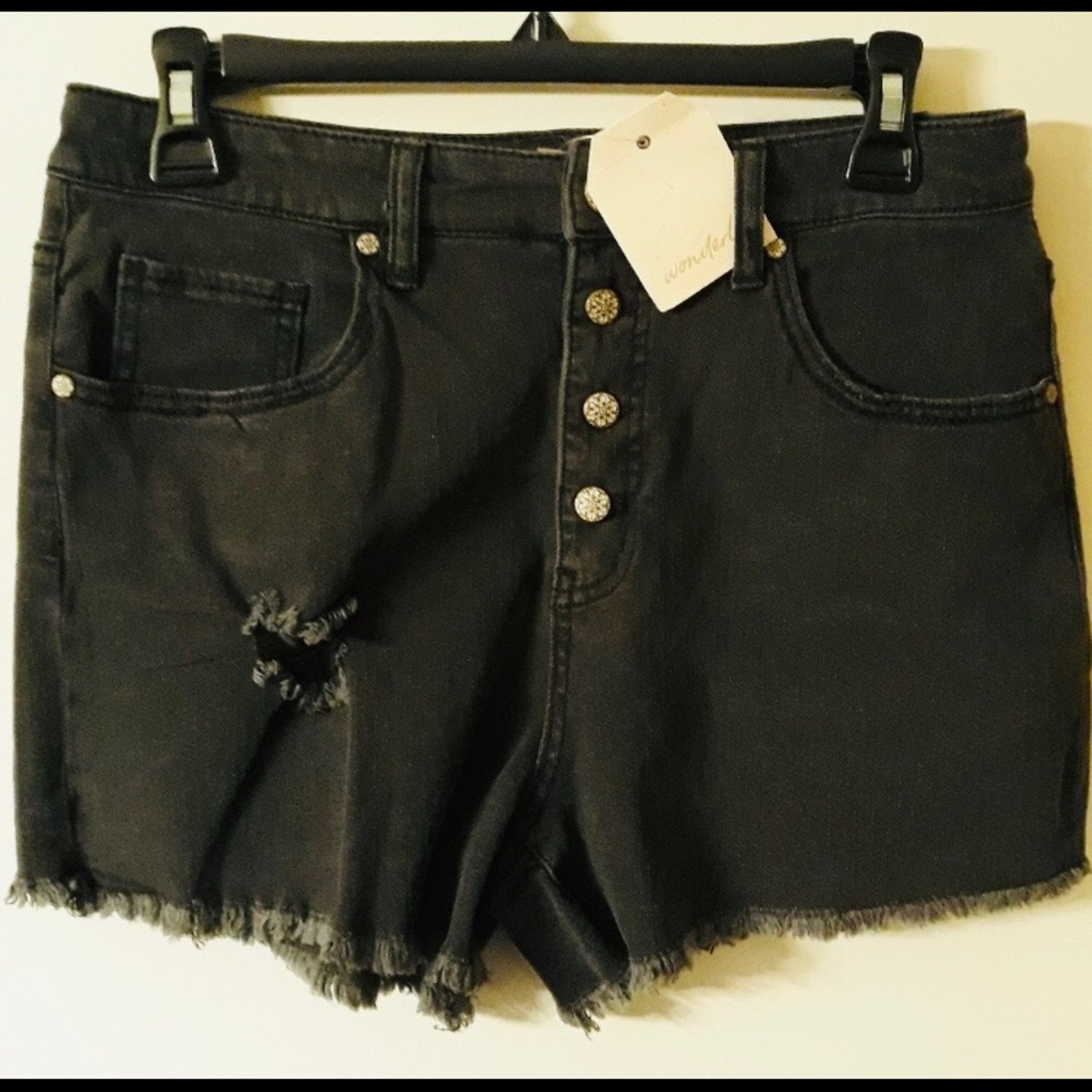 Adorable Black Cut off front button shorts